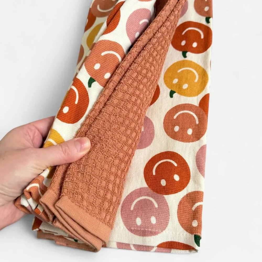 Deborah Connolly Designs Kitchen Towel 3 Pack Smiley Face Pumpkins Fall NEW